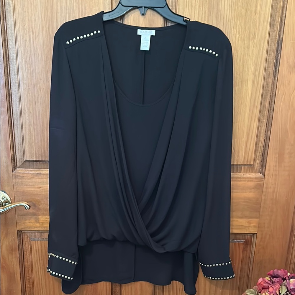Cache brand Elegant Black Women's Top with Studded Details